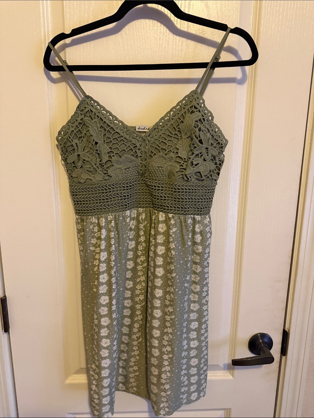 Derek Heart Olive Green Crochet Bodice Spaghetti Strap Dress